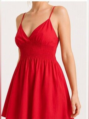 Divided Red Spaghetti-Strap Summer Dress